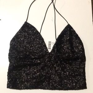 Black Sequin Crop Top Urban Outfitters XS.